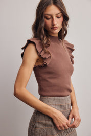 Liora Ruffle Sleeve Rib Knit Top - Westly