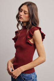 Liora Ruffle Sleeve Rib Knit Top - Westly