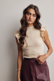 Liora Ruffle Sleeve Rib Knit Top in Cream, photo 2