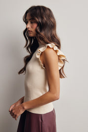Liora Ruffle Sleeve Rib Knit Top in Cream, photo 6