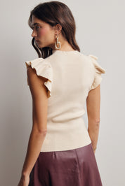 Liora Ruffle Sleeve Rib Knit Top in Cream, photo 7