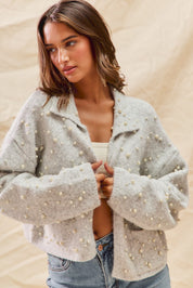Lisette Pearl Embellished Cardigan - Light Grey