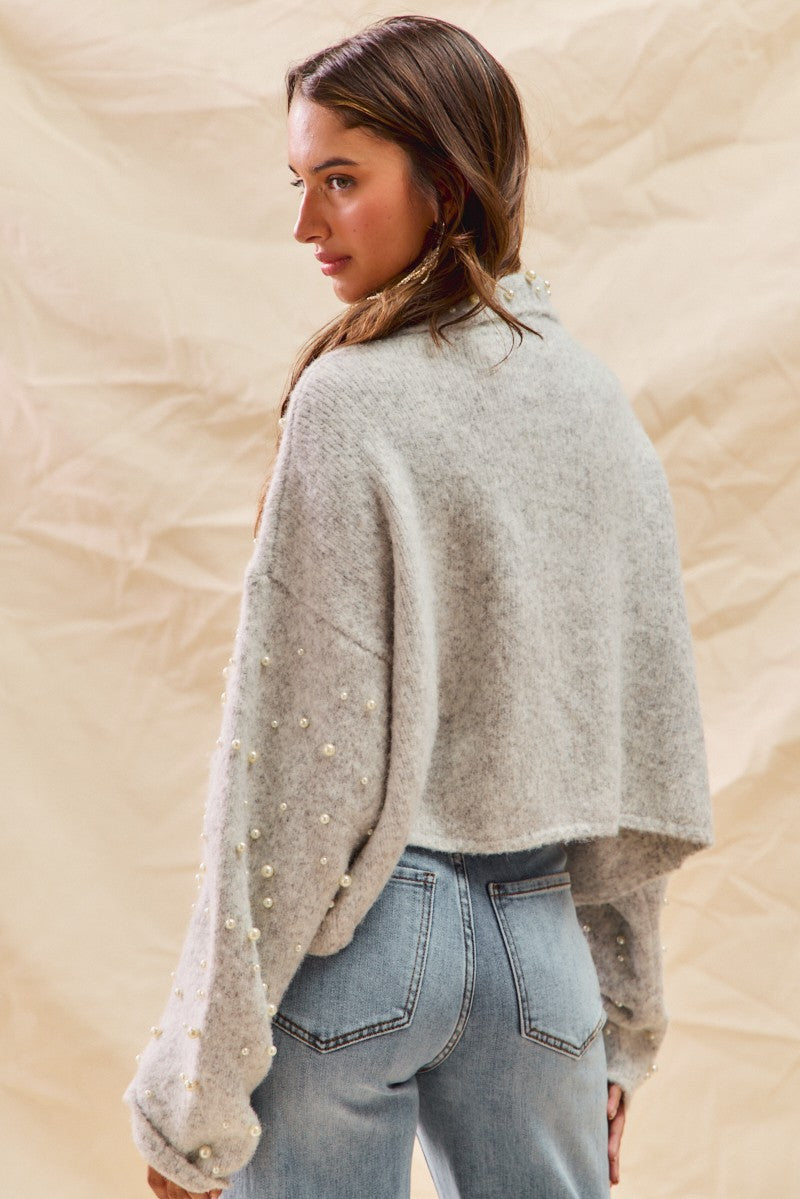 Lisette Pearl Embellished Cardigan - Light Grey