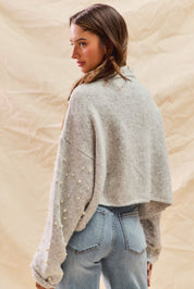 Lisette Pearl Embellished Cardigan - Light Grey