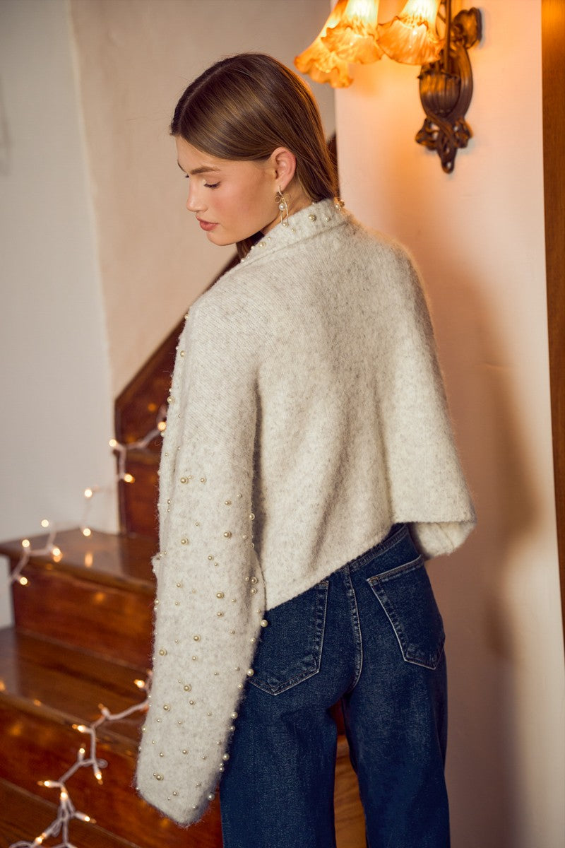 Lisette Pearl Embellished Cardigan - Light Grey