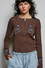 Little Darling Floral Embroidered Henley - Westly