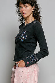 Little Darling Floral Embroidered Henley - Westly