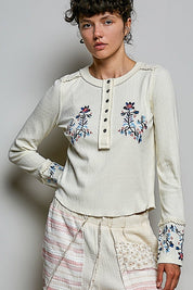 Little Darling Floral Embroidered Henley - Westly