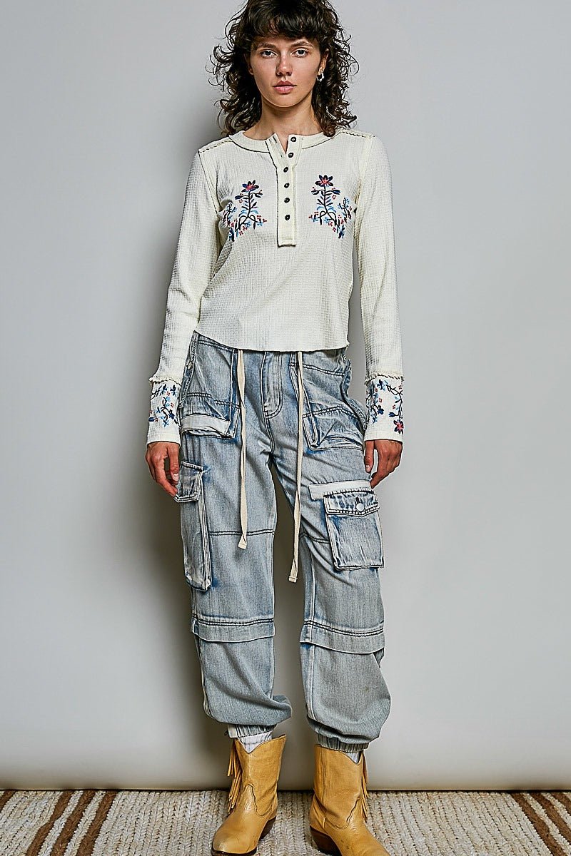 Little Darling Floral Embroidered Henley - Westly