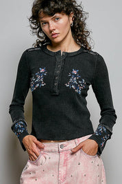 Little Darling Floral Embroidered Henley - Westly