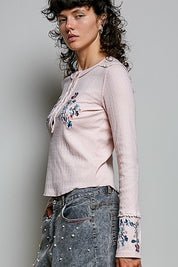 Little Darling Floral Embroidered Henley - Westly