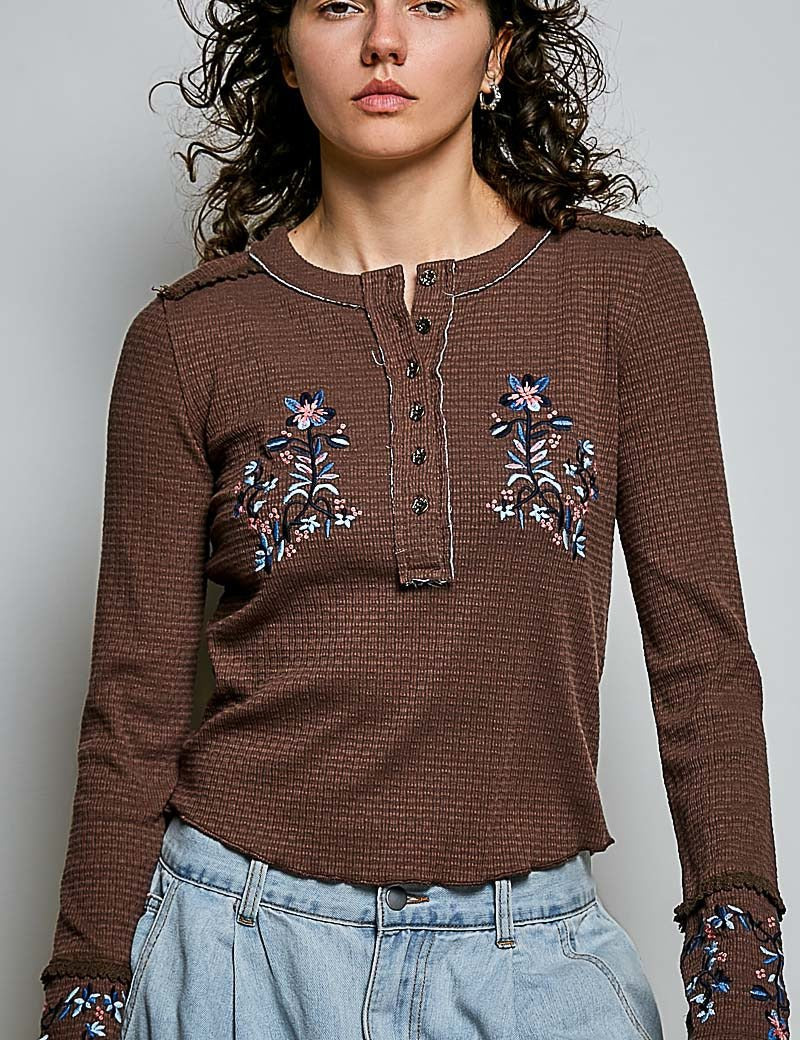 Little Darling Floral Embroidered Henley - Westly
