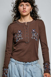 Little Darling Floral Embroidered Henley - Westly