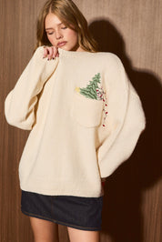 Little Traditions Christmas Tree Pocket Sweater in Cream — product photo 03