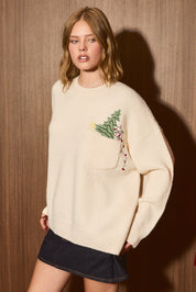 Little Traditions Christmas Tree Pocket Sweater in Cream — product photo 04