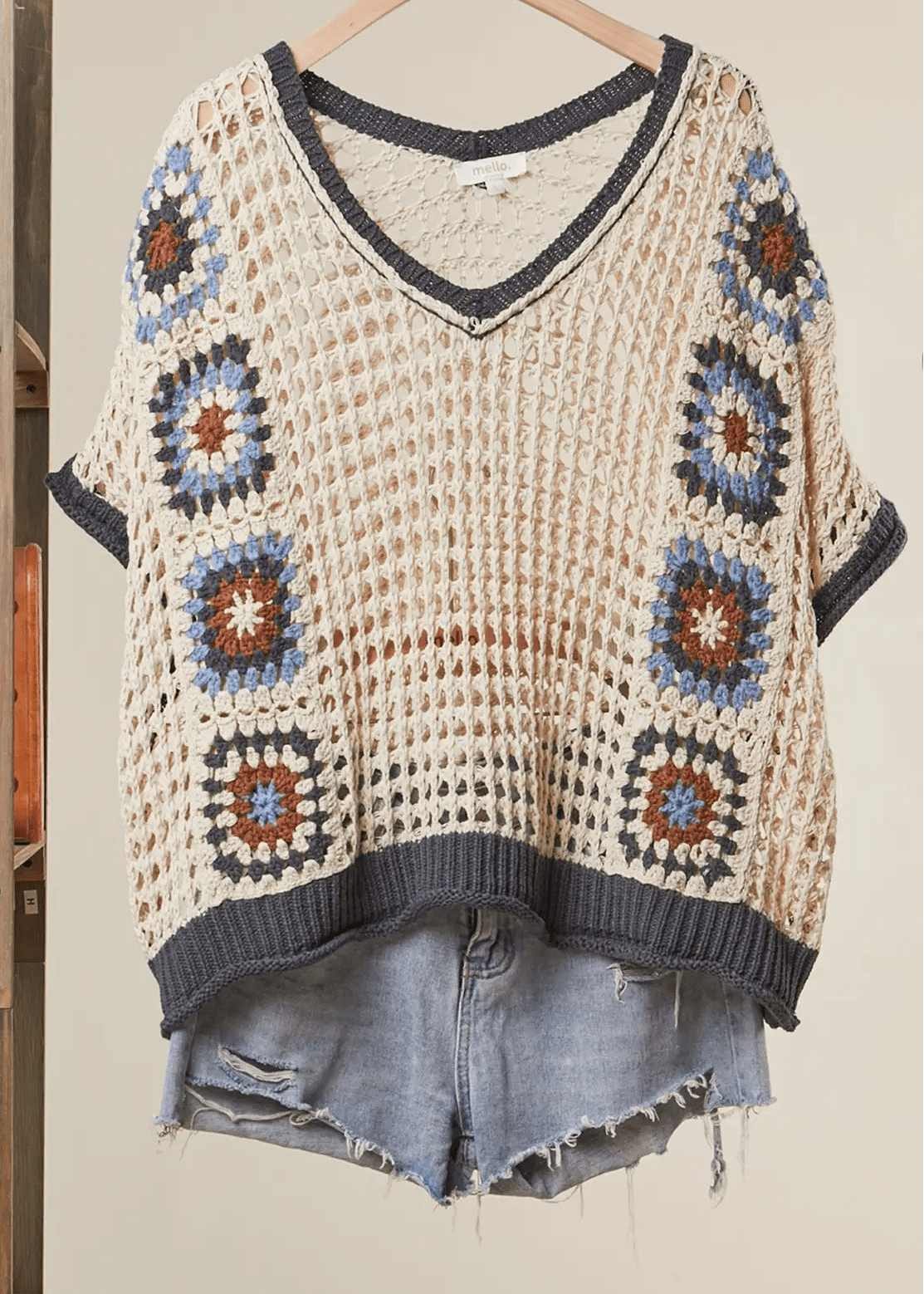 Lola Crochet Patchwork V - Neck Short Sleeve Top - Westly