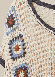 Lola Crochet Patchwork V - Neck Short Sleeve Top - Westly
