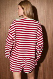 Long Weekend Striped Henley Lounge Top - Westly