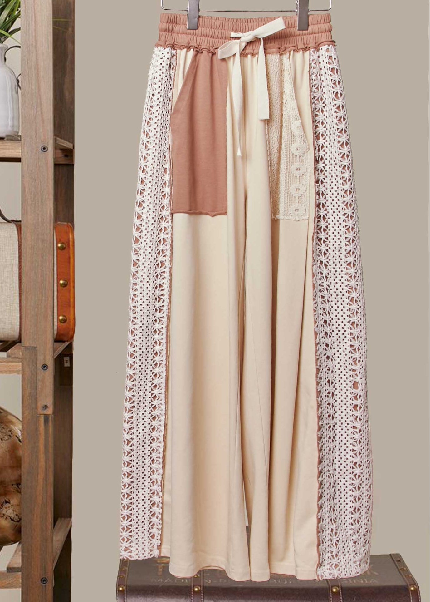 Loom Lace Accents Patchwork Maxi Pants - Westly