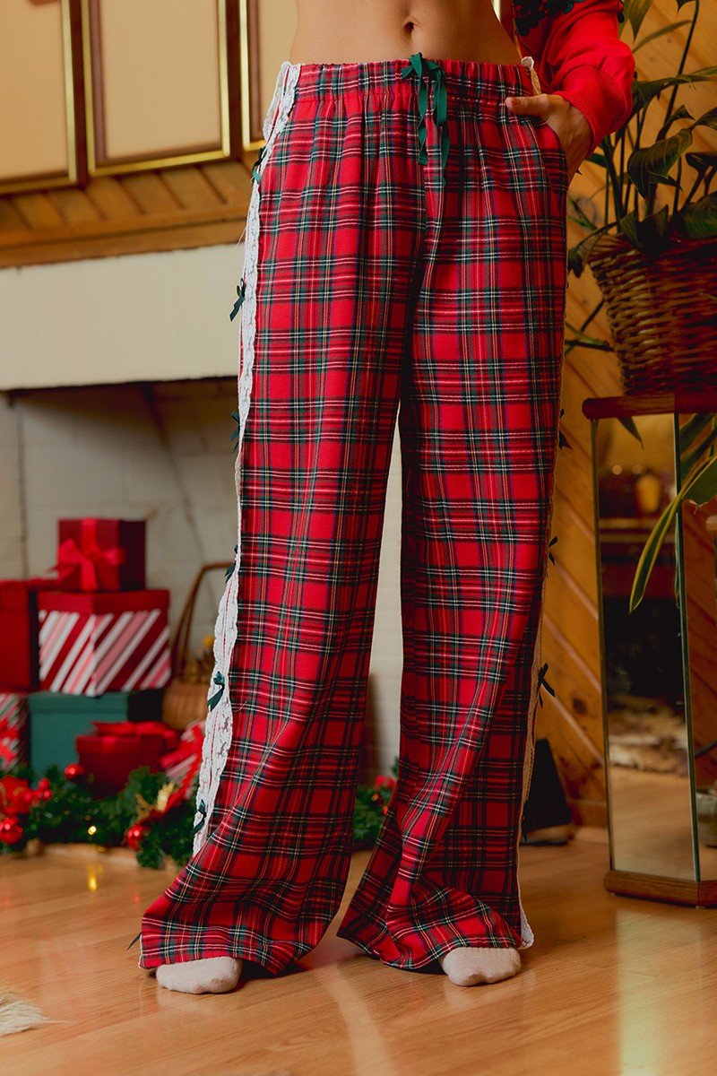 Louisa Lace and Bow Plaid Pants - Westly