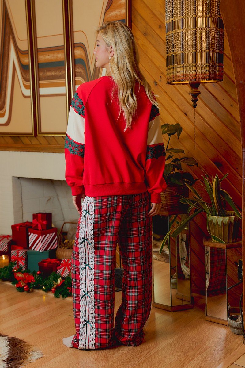 Louisa Lace and Bow Plaid Pants - Westly