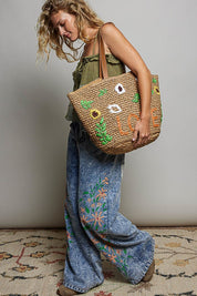 Love Grows Here Embroidered Straw Tote - Westly