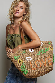 Love Grows Here Embroidered Straw Tote - Westly