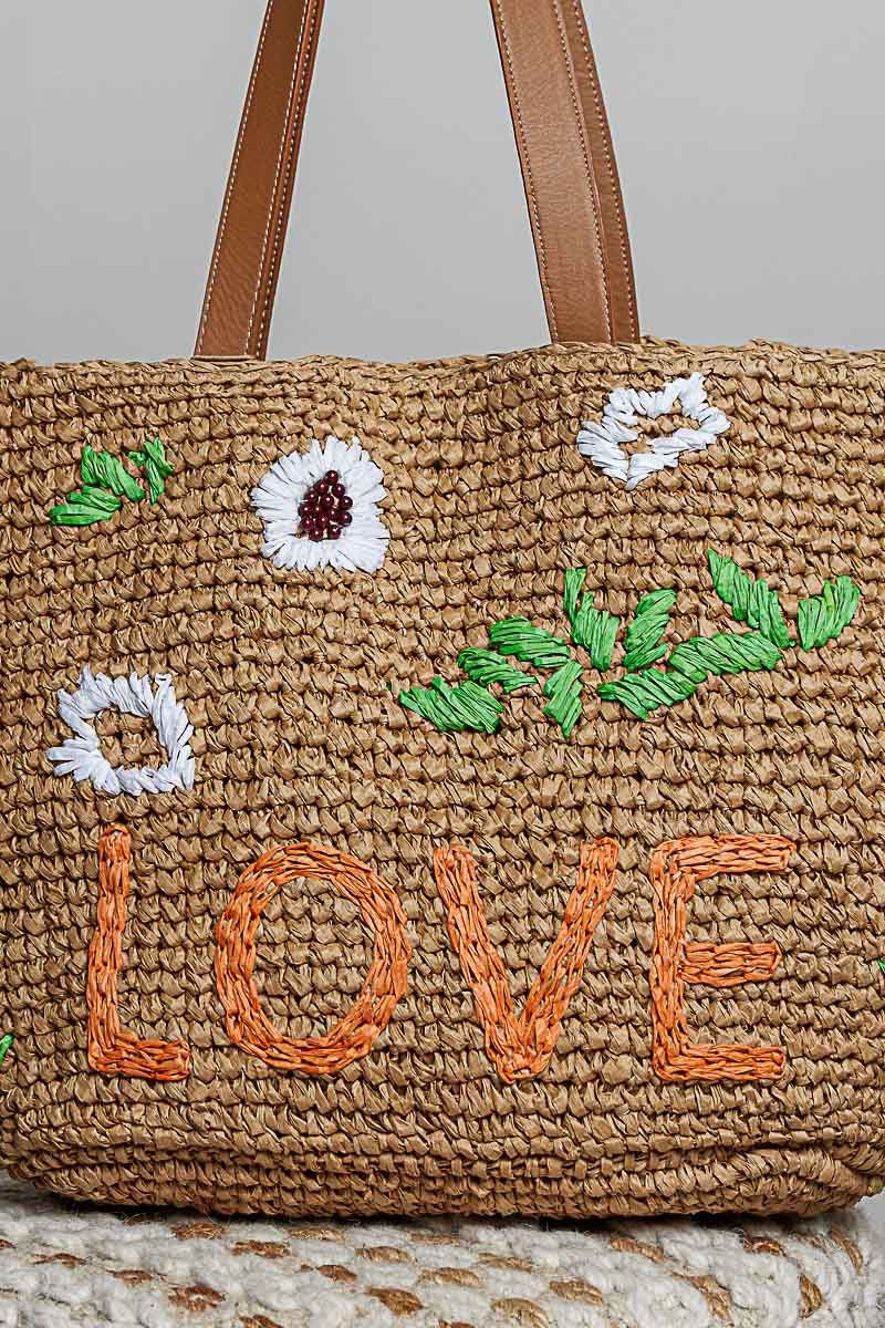 Love Grows Here Embroidered Straw Tote - Westly