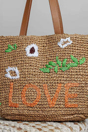 Love Grows Here Embroidered Straw Tote - Westly