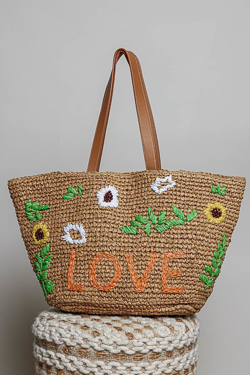 Love Grows Here Embroidered Straw Tote - Westly
