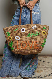 Love Grows Here Embroidered Straw Tote - Westly