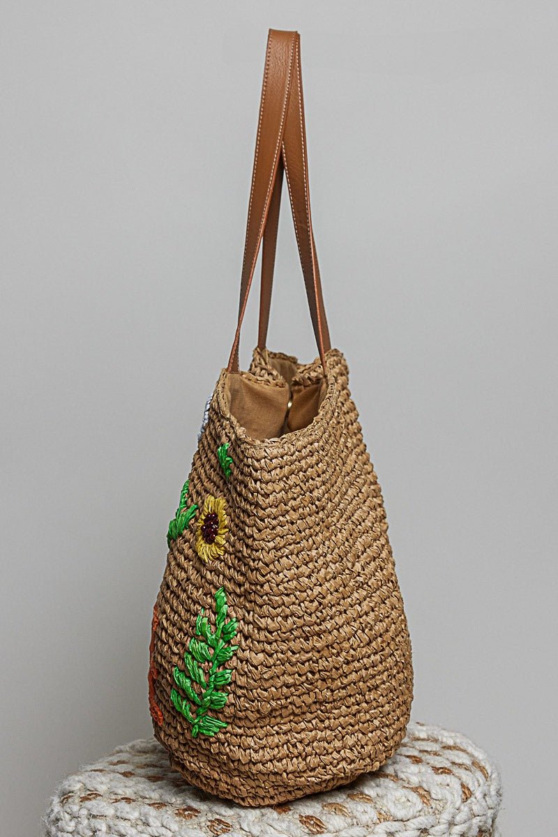 Love Grows Here Embroidered Straw Tote - Westly