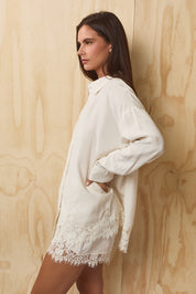 Lovelace Lace Hem Button Down - Cream