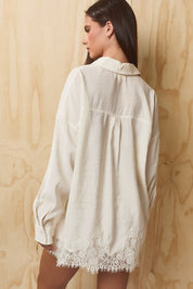 Lovelace Lace Hem Button Down - Cream