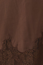Lovelace Lace Hem Button Down - Dark Brown