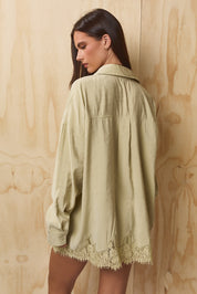 Lovelace Lace Hem Button Down - Olive