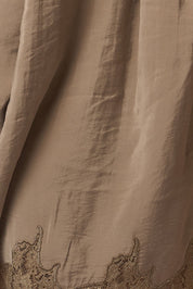 Lovelace Lace Hem Button Down - Taupe
