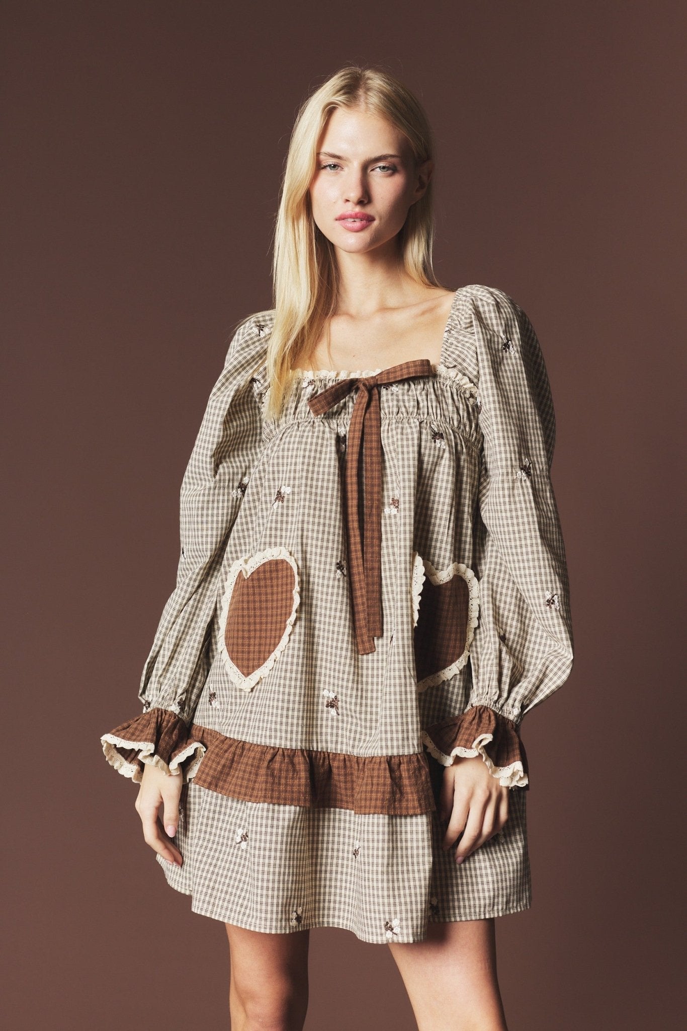 Lovesong Plaid Heart Pocket Mini Dress - Westly