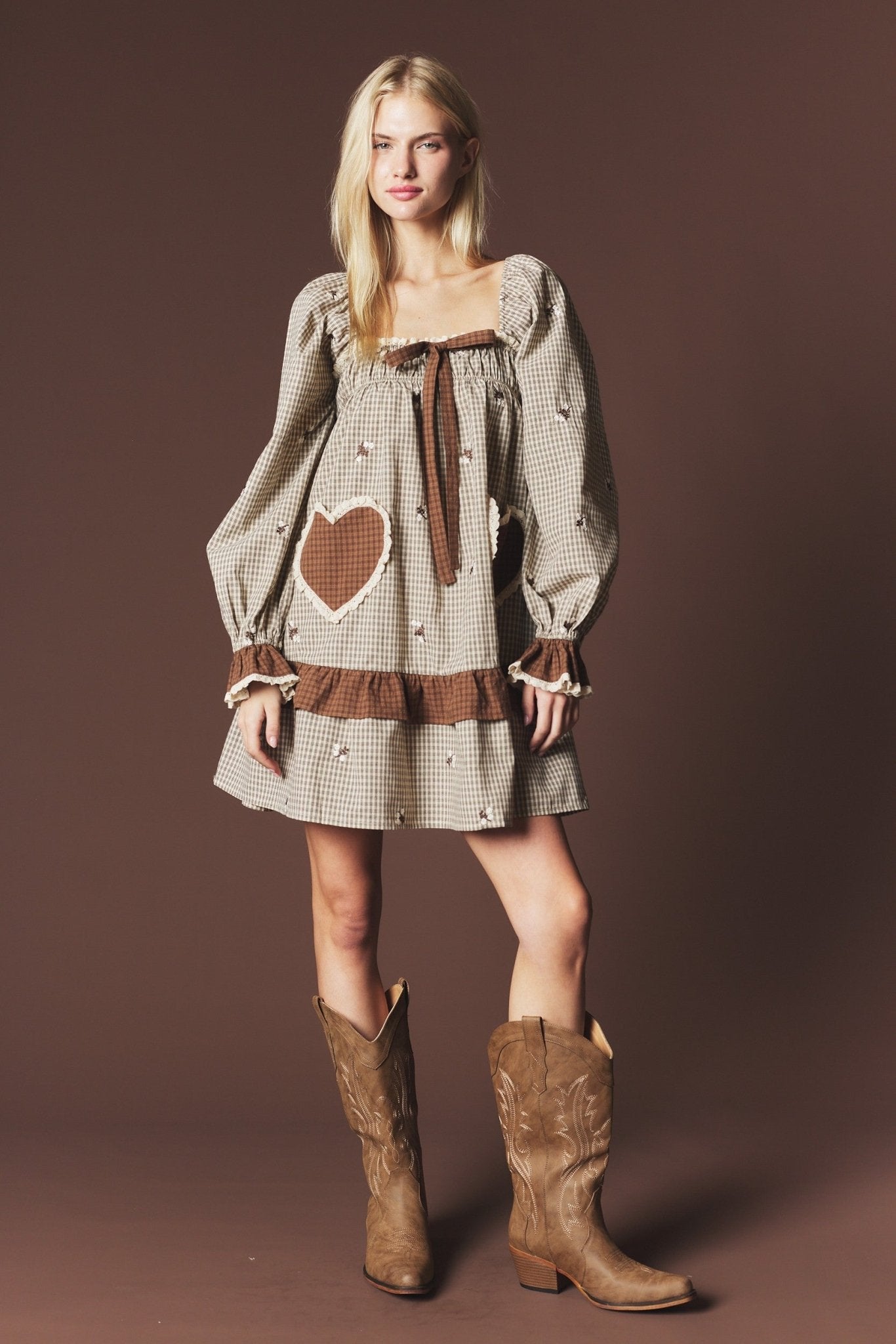 Lovesong Plaid Heart Pocket Mini Dress - Westly