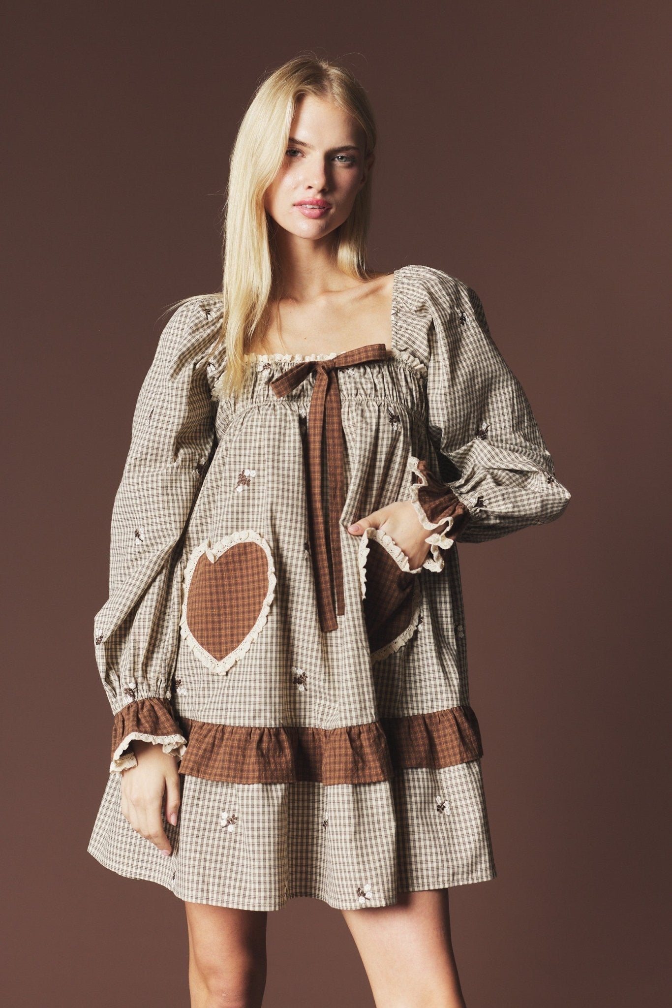 Lovesong Plaid Heart Pocket Mini Dress - Westly
