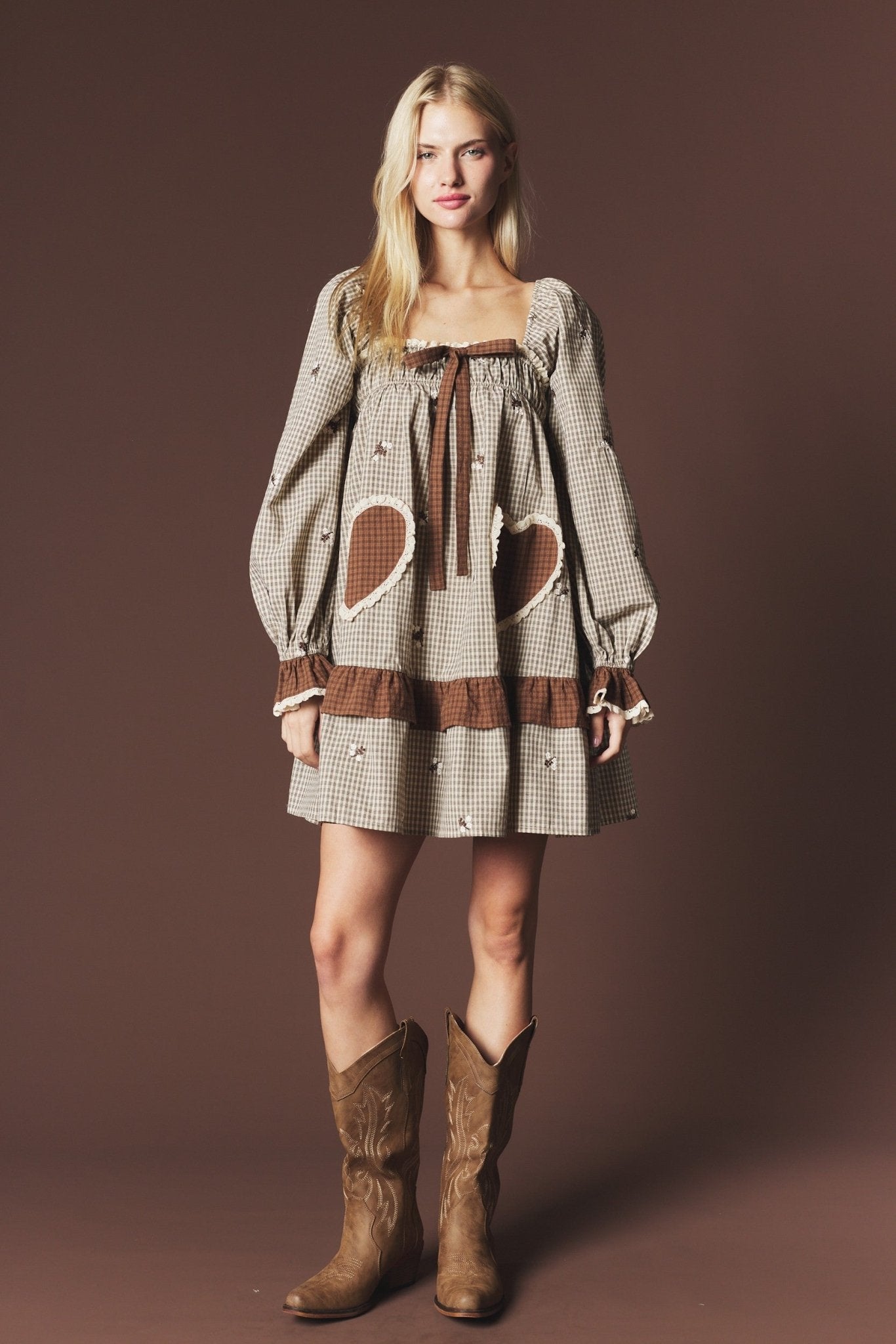 Lovesong Plaid Heart Pocket Mini Dress - Westly