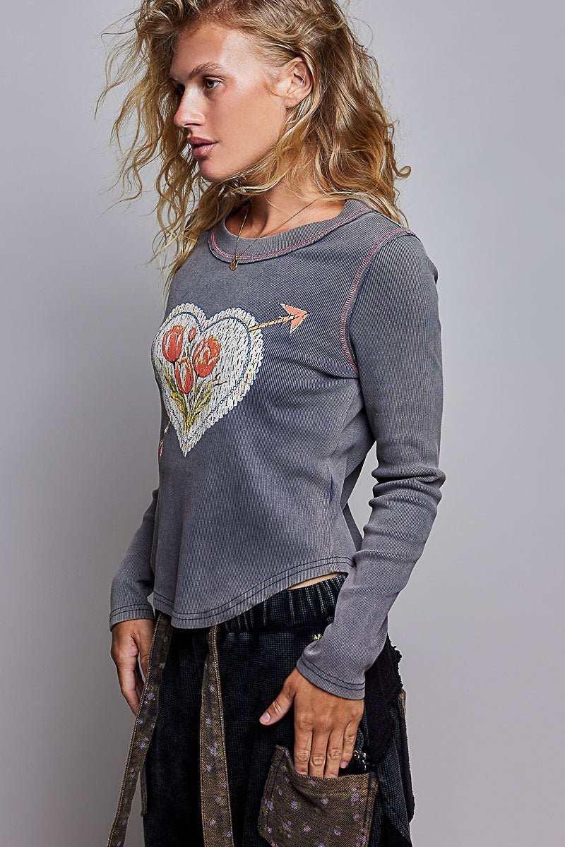 Lovestruck Vintage Washed Long-Sleeve Top - Westly