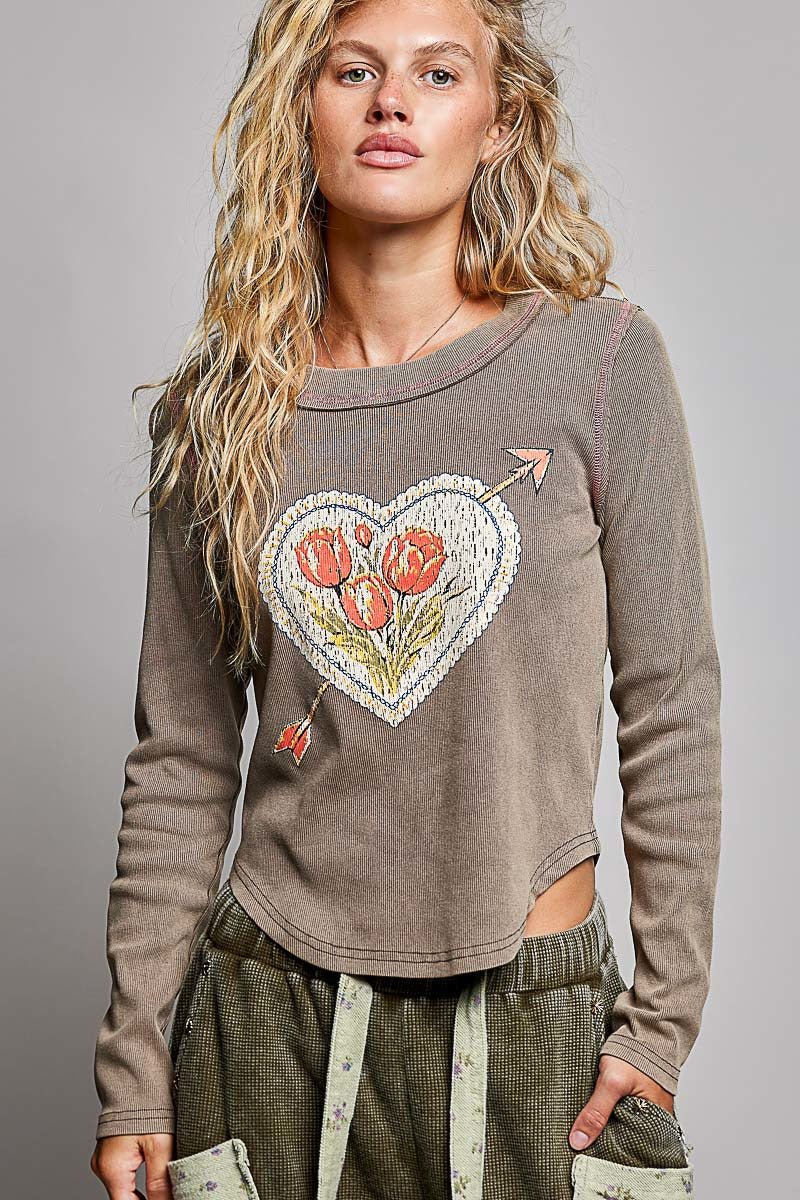 Lovestruck Vintage Washed Long-Sleeve Top - Westly