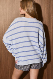 Lowtide Rolled Edge Stripe Cardigan - Light Blue Blue Stripe