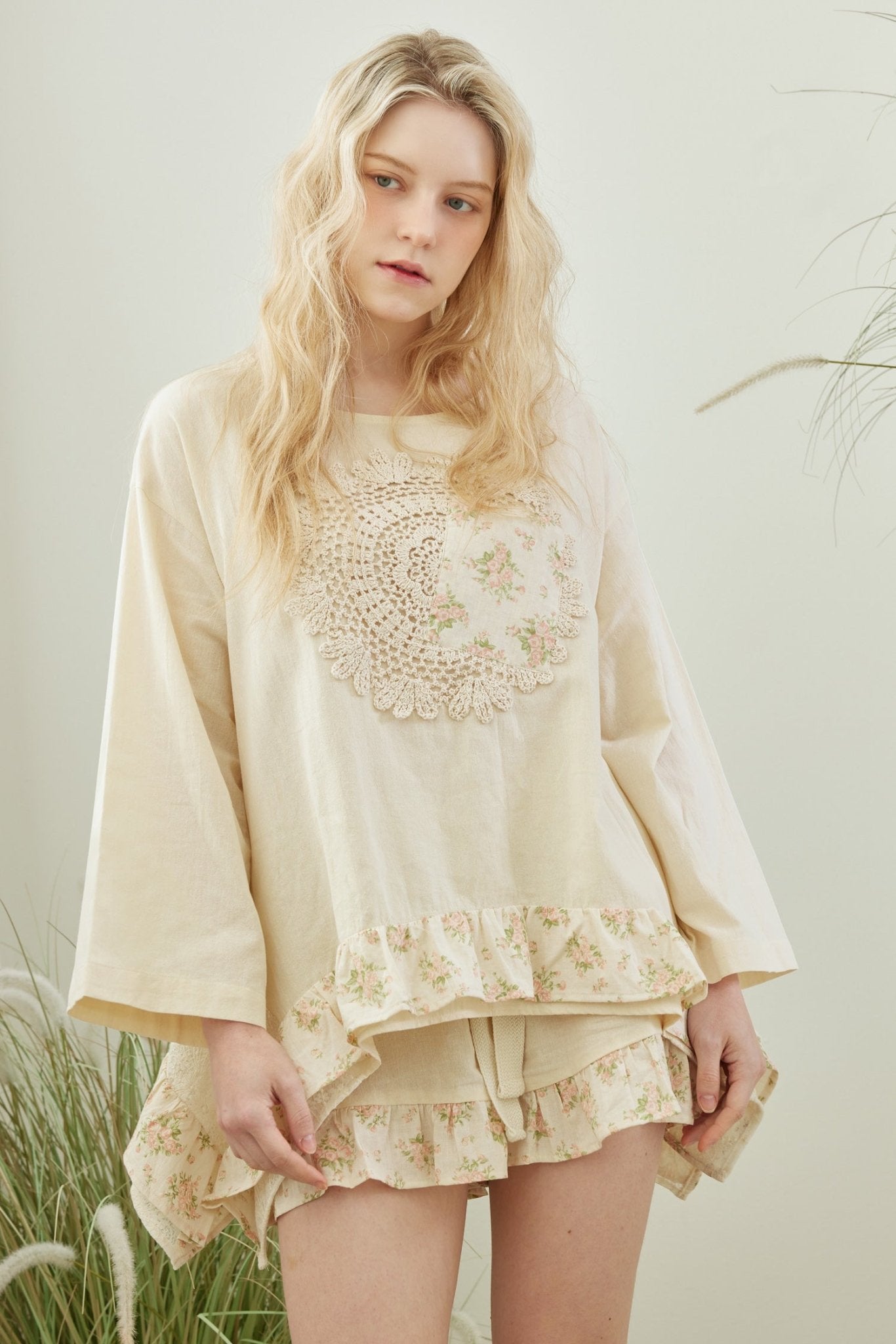 Lucia Boho Frilled Floral Crochet Patchwork Top - Westly