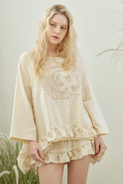 Lucia Boho Frilled Floral Crochet Patchwork Top - Westly