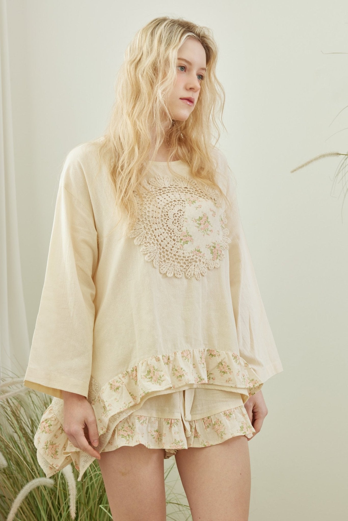 Lucia Boho Frilled Floral Crochet Patchwork Top - Westly