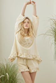 Lucia Boho Frilled Floral Crochet Patchwork Top - Westly