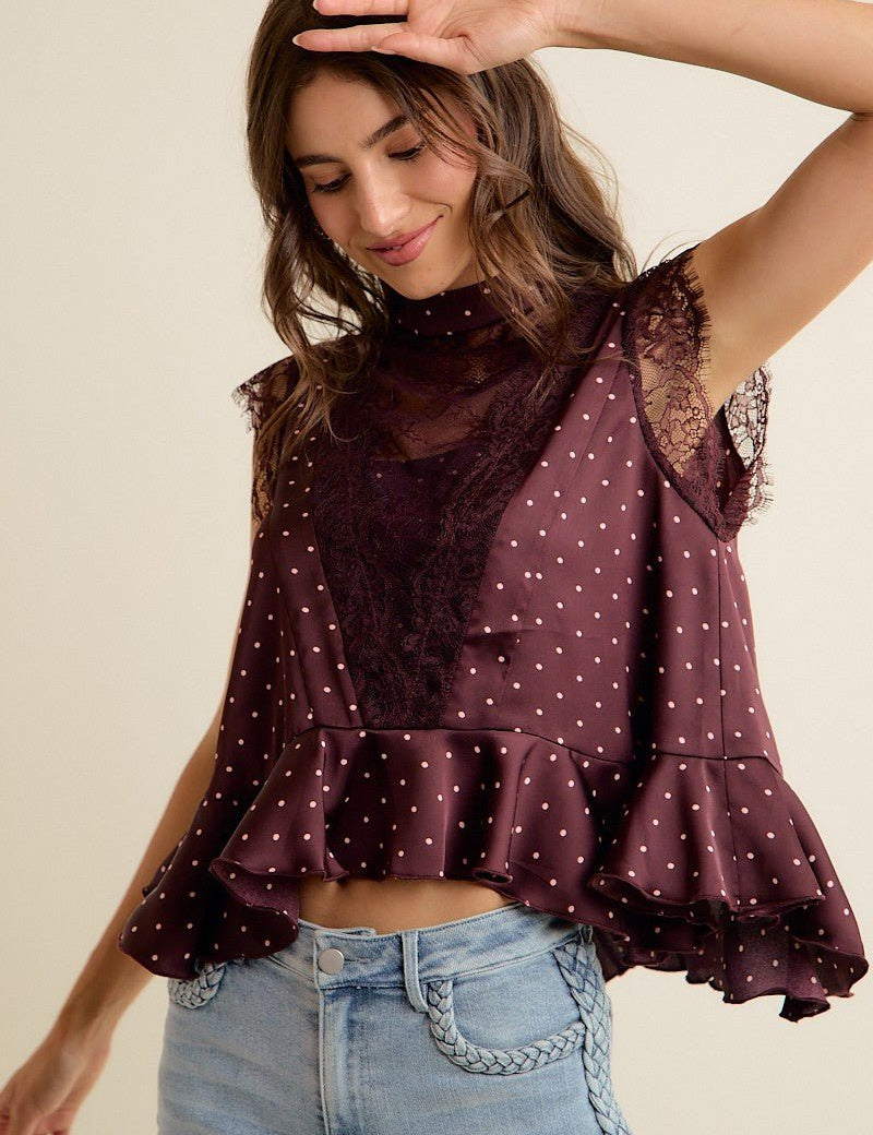 Lucienne Polka Dot Lace Peplum Top - Westly