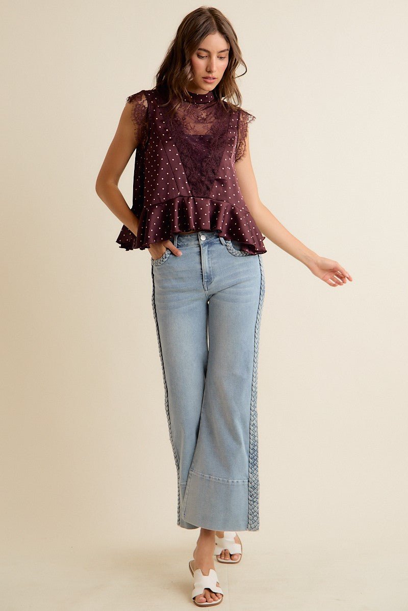 Lucienne Polka Dot Lace Peplum Top - Westly